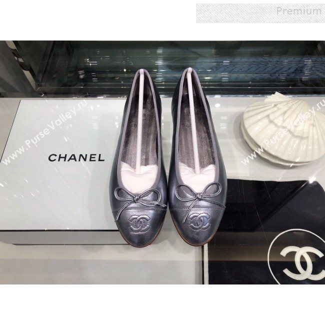 Chanel Tweed and Patent Calfskin Ballerinas G02819 Silver 2019 (XO-9110145)