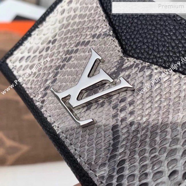 Louis Vuitton Lockme Grained Leather and Pythonskin Card Holder N97001 Black 2019 (KIKI-9110445)