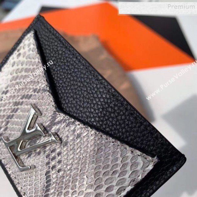 Louis Vuitton Lockme Grained Leather and Pythonskin Card Holder N97001 Black 2019 (KIKI-9110445)