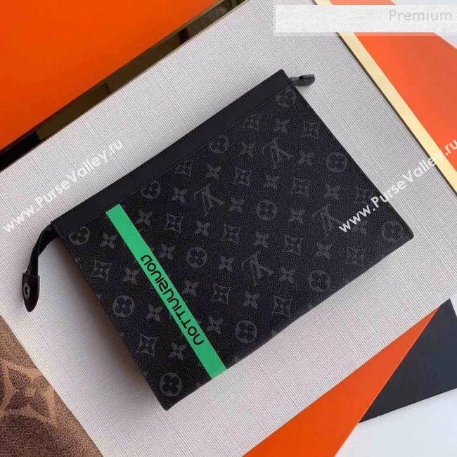Louis Vuitton Pochette Voyage MM Logo Stripe Monogram Eclipse Pouch M61692 Green 2019 (KIKI-9110453)