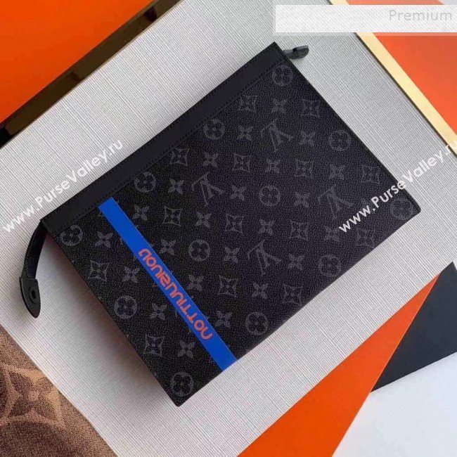 Louis Vuitton Pochette Voyage MM Logo Stripe Monogram Eclipse Pouch M61692 Blue 2019 (KIKI-9110454)