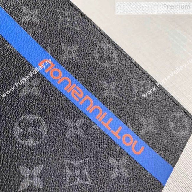 Louis Vuitton Pochette Voyage MM Logo Stripe Monogram Eclipse Pouch M61692 Blue 2019 (KIKI-9110454)