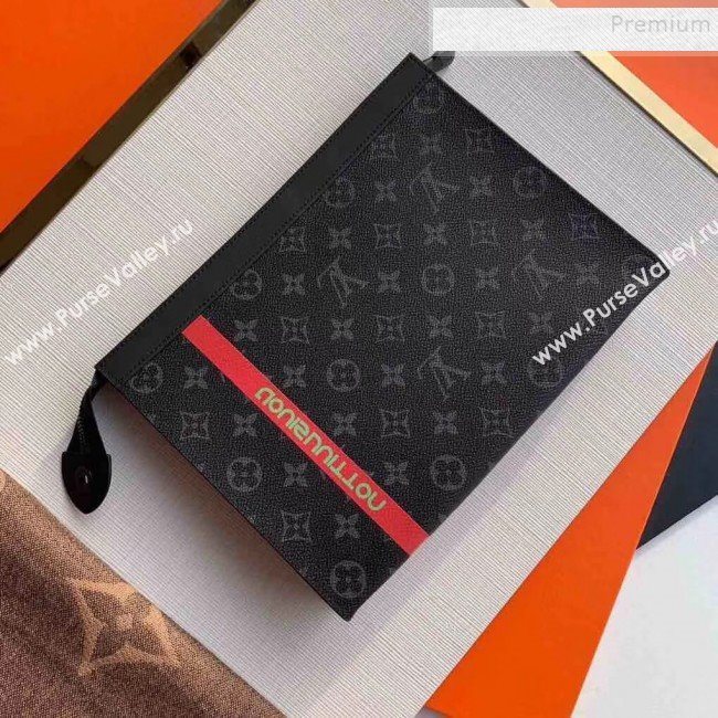 Louis Vuitton Pochette Voyage MM Logo Stripe Monogram Eclipse Pouch M61692 Red 2019 (KIKI-9110455)