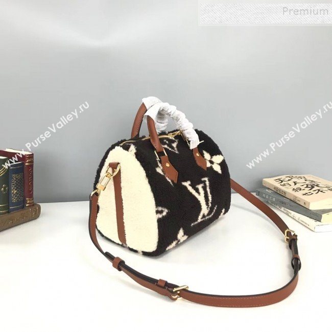 Louis Vuitton Teddy Speedy 25 Monogram Fur Top Handle Bag M55422 Coffee 2019 (HAIT-9110511)