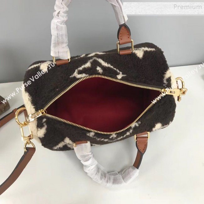 Louis Vuitton Teddy Speedy 25 Monogram Fur Top Handle Bag M55422 Coffee 2019 (HAIT-9110511)