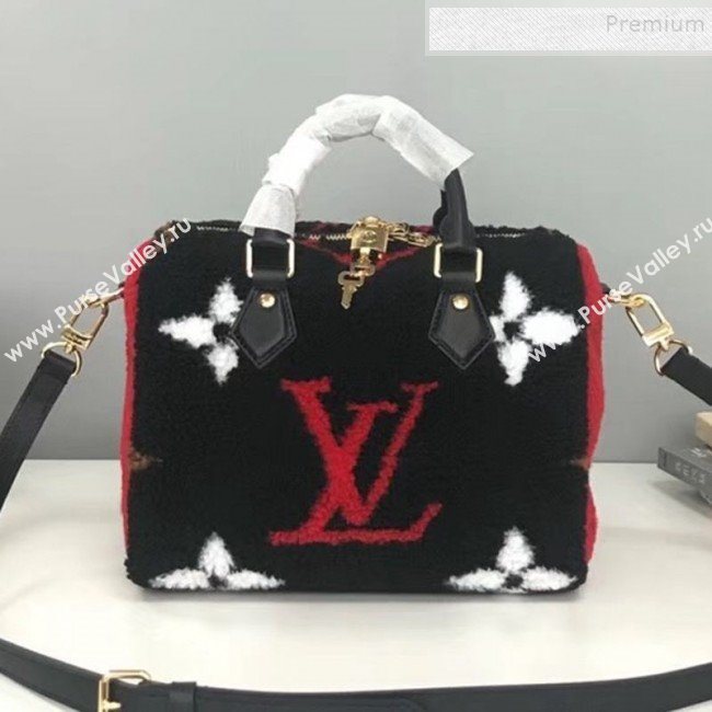 Louis Vuitton Teddy Speedy 25 Monogram Fur Top Handle Bag M55422 Black 2019 (HAIT-9110510)