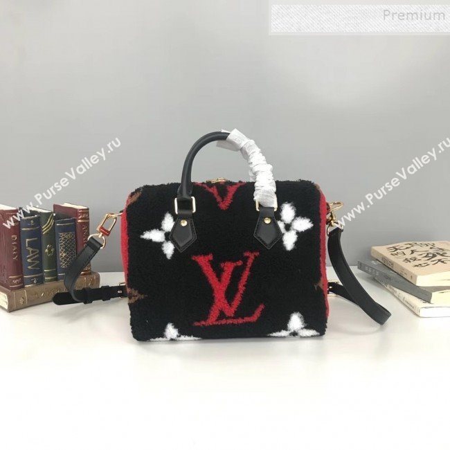 Louis Vuitton Teddy Speedy 25 Monogram Fur Top Handle Bag M55422 Black 2019 (HAIT-9110510)
