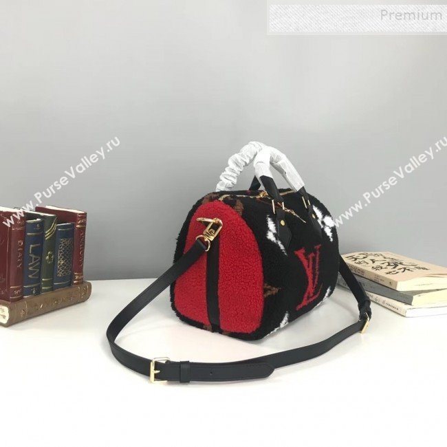 Louis Vuitton Teddy Speedy 25 Monogram Fur Top Handle Bag M55422 Black 2019 (HAIT-9110510)