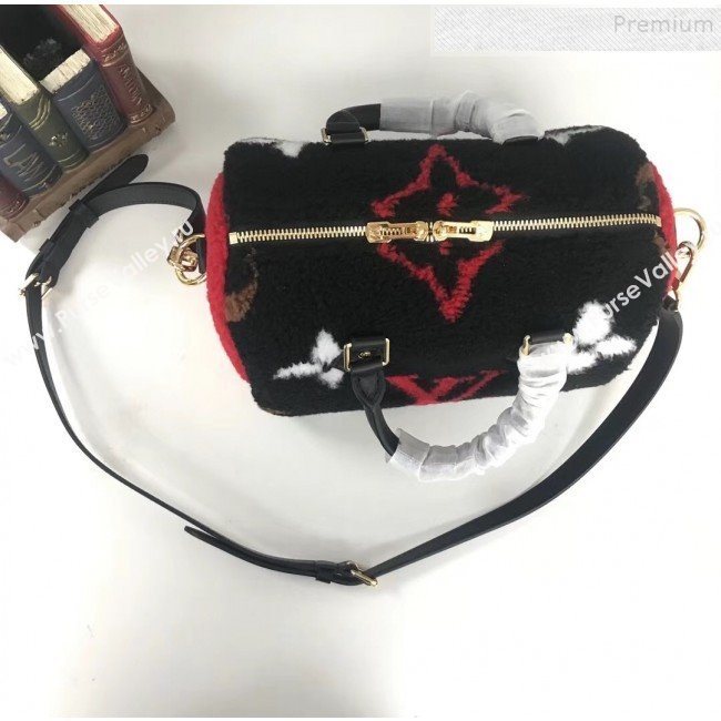 Louis Vuitton Teddy Speedy 25 Monogram Fur Top Handle Bag M55422 Black 2019 (HAIT-9110510)