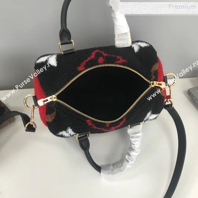 Louis Vuitton Teddy Speedy 25 Monogram Fur Top Handle Bag M55422 Black 2019 (HAIT-9110510)