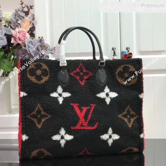Louis Vuitton Teddy Onthego Monogram Fur Tote Bag M55420 Black 2019 (HAIT-9110509)