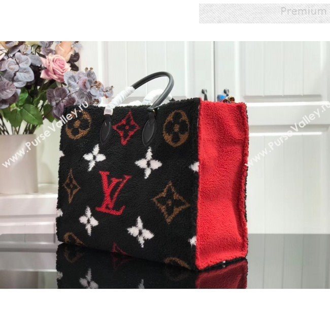 Louis Vuitton Teddy Onthego Monogram Fur Tote Bag M55420 Black 2019 (HAIT-9110509)