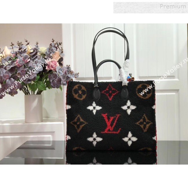 Louis Vuitton Teddy Onthego Monogram Fur Tote Bag M55420 Black 2019 (HAIT-9110509)