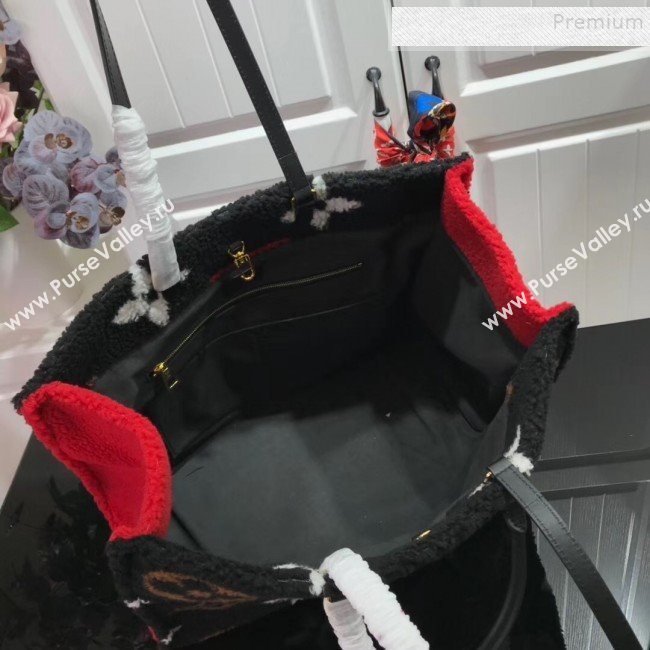 Louis Vuitton Teddy Onthego Monogram Fur Tote Bag M55420 Black 2019 (HAIT-9110509)