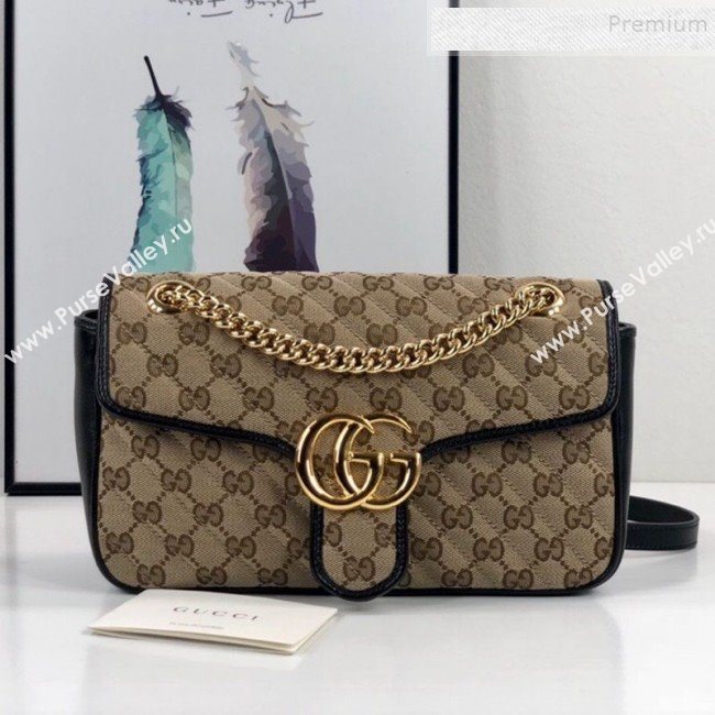 Gucci GG Marmont Small Shoulder Bag ‎443497 Beige/Black 2020 (DLH-9110514)