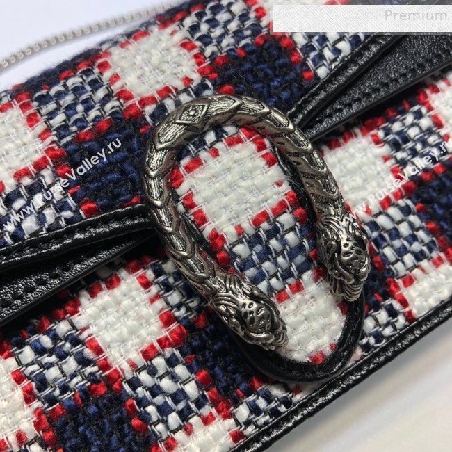 Gucci Dionysus Check Tweed Super Mini Bag 476432 Blue/White/Red 2019 (DLH-9110525)