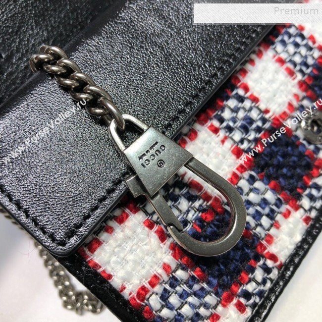 Gucci Dionysus Check Tweed Super Mini Bag 476432 Blue/White/Red 2019 (DLH-9110525)