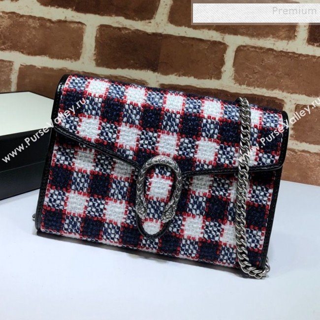 Gucci Ophidia Check Tweed Supreme Chain Wallet WOC 401231 Blue/White/Red 2019 (DLH-9110526)