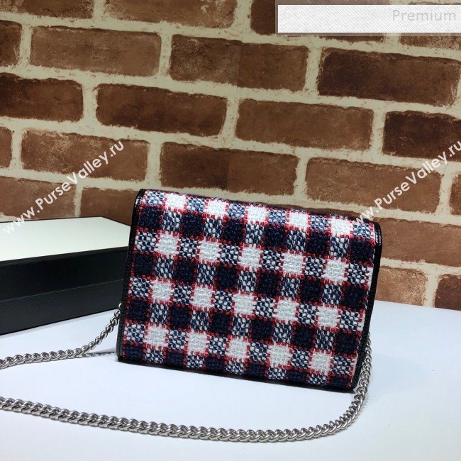 Gucci Ophidia Check Tweed Supreme Chain Wallet WOC 401231 Blue/White/Red 2019 (DLH-9110526)