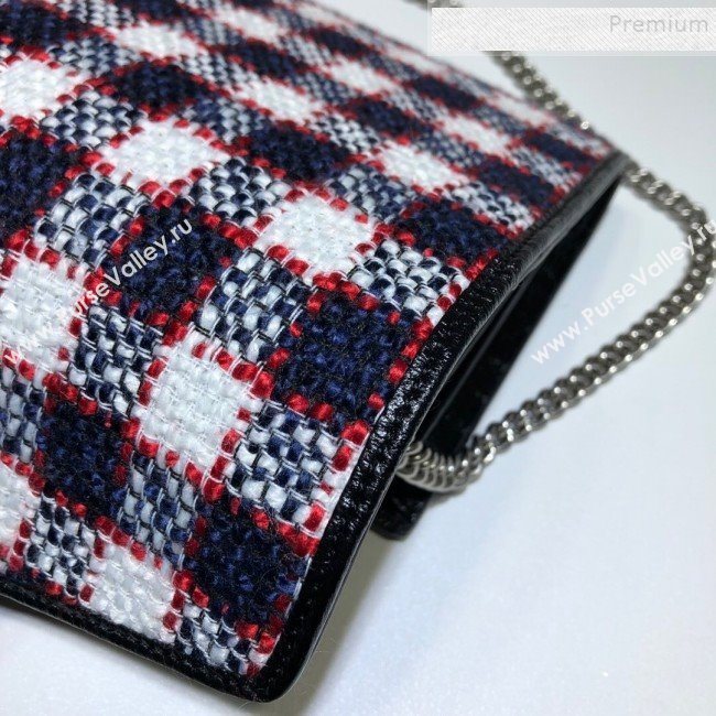 Gucci Ophidia Check Tweed Supreme Chain Wallet WOC 401231 Blue/White/Red 2019 (DLH-9110526)