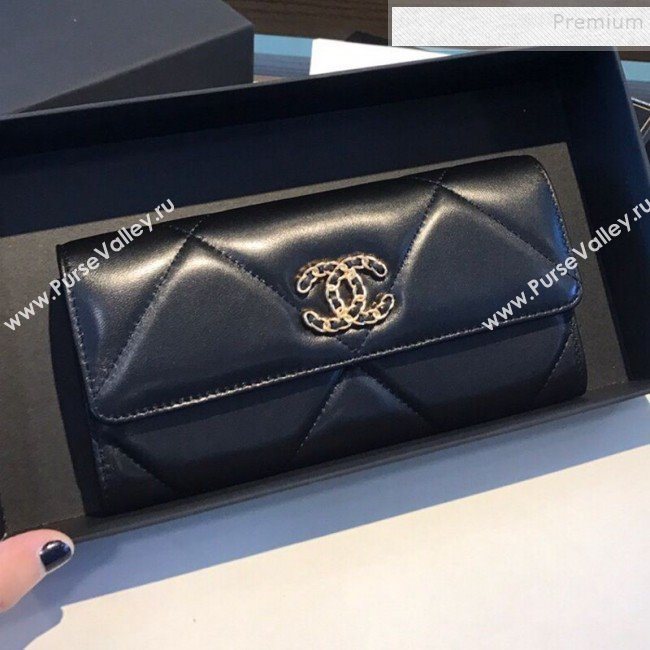 Chanel 19 Goatskin Long Flap Wallet AP0955 Black 2019 (A77-9110535)