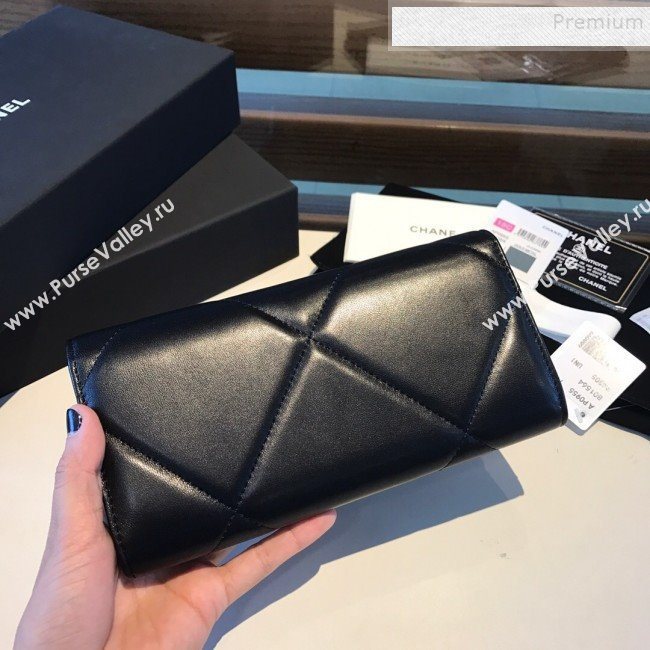Chanel 19 Goatskin Long Flap Wallet AP0955 Black 2019 (A77-9110535)