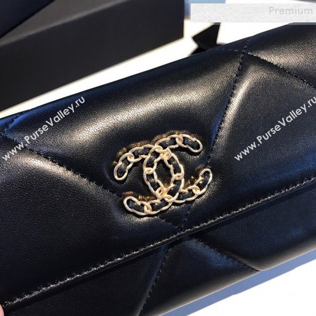 Chanel 19 Goatskin Long Flap Wallet AP0955 Black 2019 (A77-9110535)