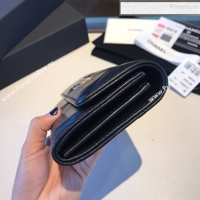 Chanel 19 Goatskin Long Flap Wallet AP0955 Black 2019 (A77-9110535)