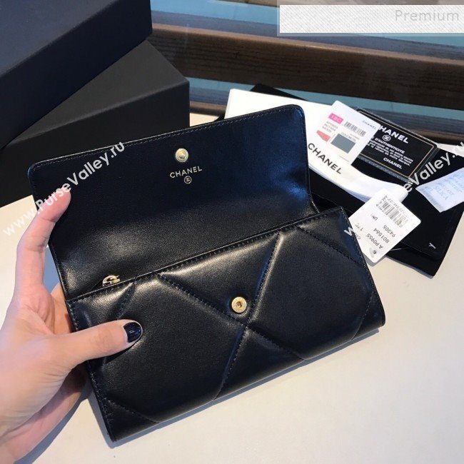 Chanel 19 Goatskin Long Flap Wallet AP0955 Black 2019 (A77-9110535)