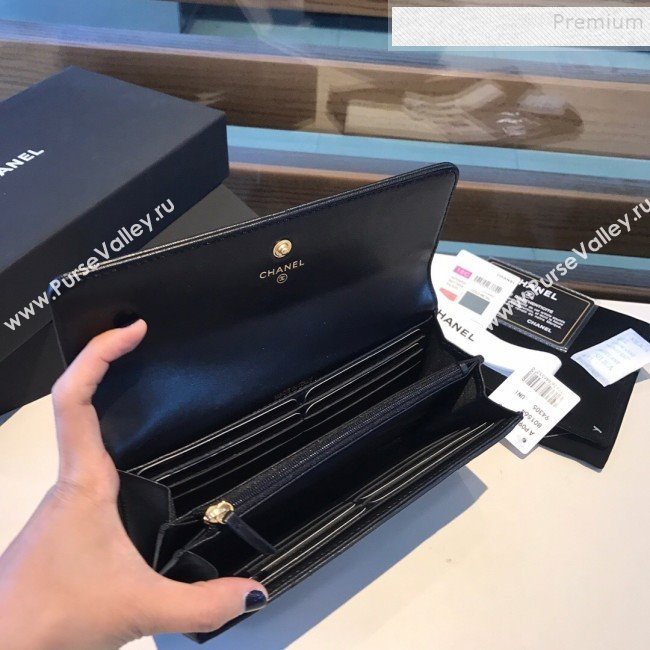 Chanel 19 Goatskin Long Flap Wallet AP0955 Black 2019 (A77-9110535)
