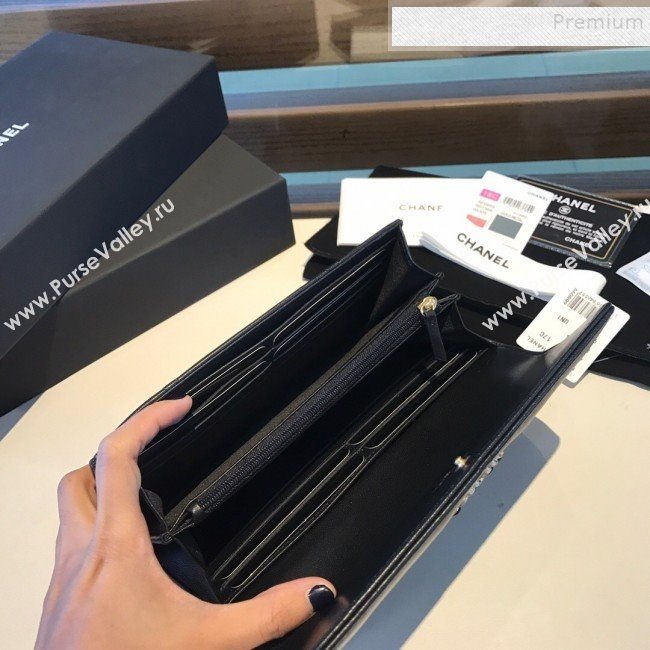 Chanel 19 Goatskin Long Flap Wallet AP0955 Black 2019 (A77-9110535)