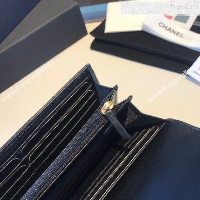 Chanel 19 Goatskin Long Flap Wallet AP0955 Black 2019 (A77-9110535)