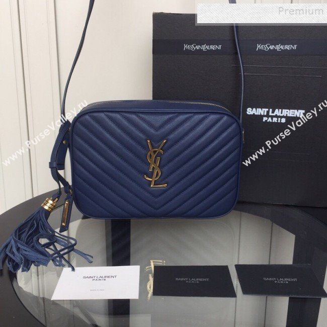 Saint Laurent Lou Camera Shoulder Bag in Quilted Leather 520534 Navy Blue 2019 (XYD-9110539)