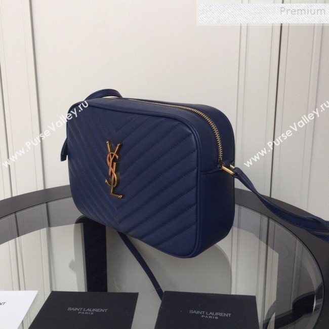 Saint Laurent Lou Camera Shoulder Bag in Quilted Leather 520534 Navy Blue 2019 (XYD-9110539)