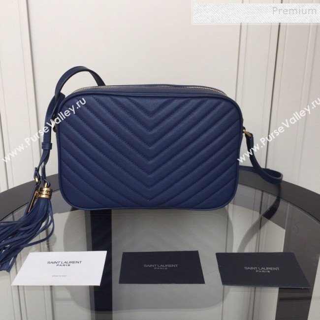 Saint Laurent Lou Camera Shoulder Bag in Quilted Leather 520534 Navy Blue 2019 (XYD-9110539)