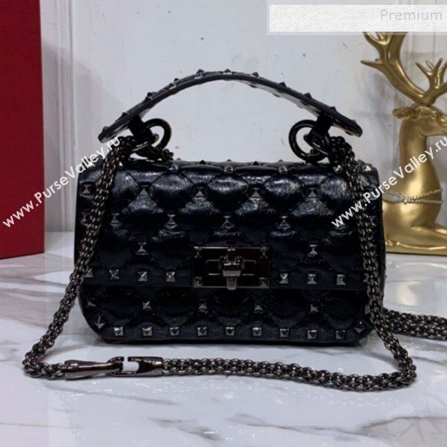 Valentino Rockstud Spike Soft Crinkle Lambskin Small Bag 0124 All Black 2019 (XYD-9110546)