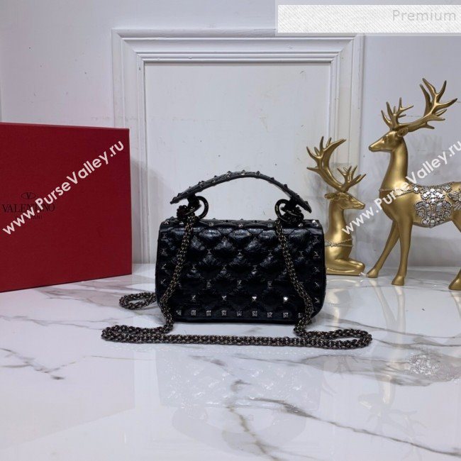 Valentino Rockstud Spike Soft Crinkle Lambskin Small Bag 0124 All Black 2019 (XYD-9110546)