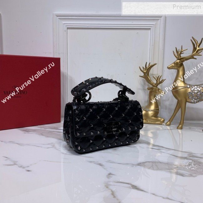 Valentino Rockstud Spike Soft Crinkle Lambskin Small Bag 0124 All Black 2019 (XYD-9110546)