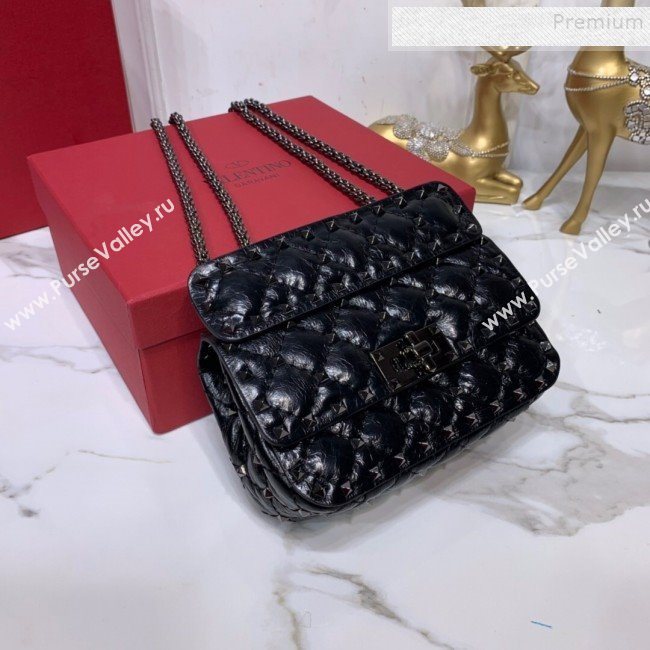 Valentino Rockstud Spike Soft Crinkle Lambskin Small Bag 0124 All Black 2019 (XYD-9110546)