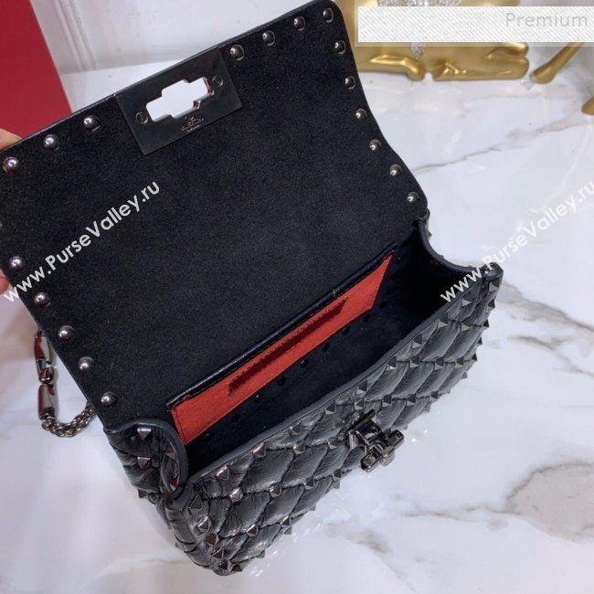 Valentino Rockstud Spike Soft Crinkle Lambskin Small Bag 0124 All Black 2019 (XYD-9110546)