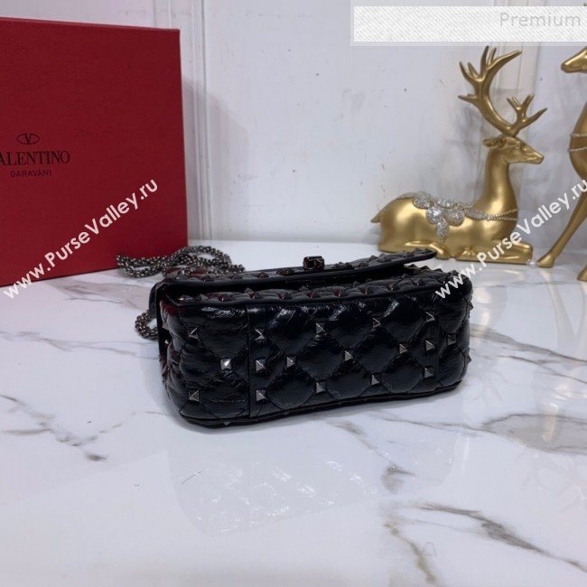 Valentino Rockstud Spike Soft Crinkle Lambskin Small Bag 0124 All Black 2019 (XYD-9110546)