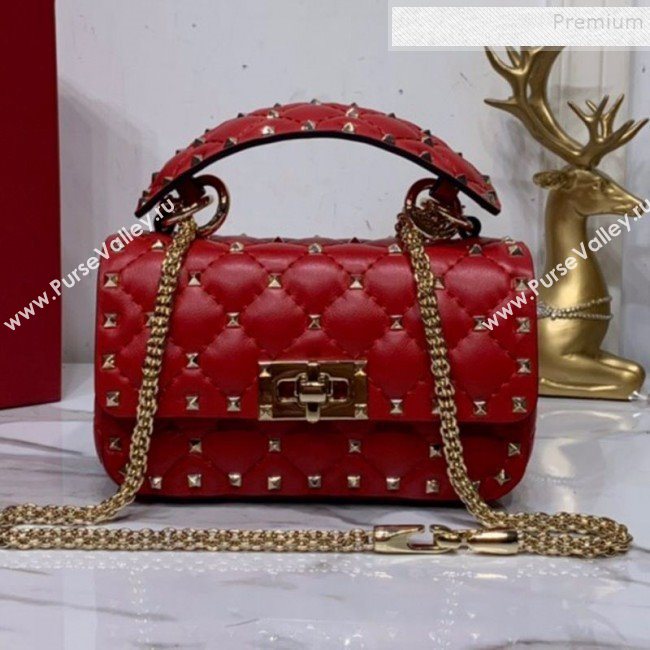 Valentino Rockstud Spike Soft Crinkle Lambskin Small Bag 0124 Red 2019 (XYD-9110547)