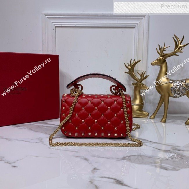 Valentino Rockstud Spike Soft Crinkle Lambskin Small Bag 0124 Red 2019 (XYD-9110547)