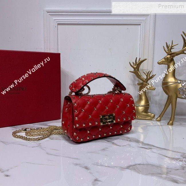 Valentino Rockstud Spike Soft Crinkle Lambskin Small Bag 0124 Red 2019 (XYD-9110547)