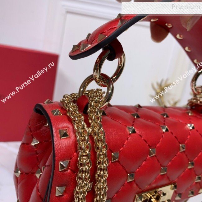 Valentino Rockstud Spike Soft Crinkle Lambskin Small Bag 0124 Red 2019 (XYD-9110547)