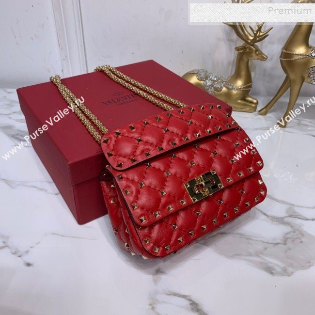 Valentino Rockstud Spike Soft Crinkle Lambskin Small Bag 0124 Red 2019 (XYD-9110547)
