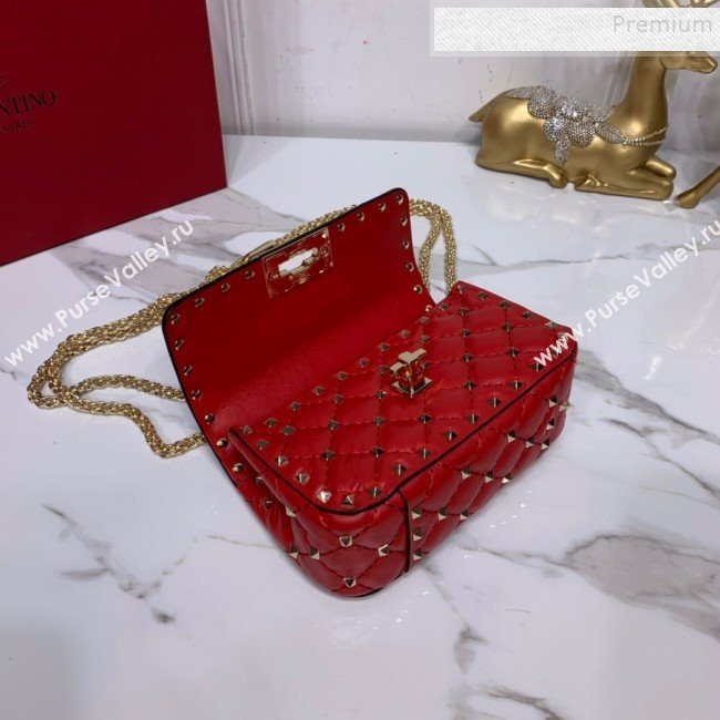 Valentino Rockstud Spike Soft Crinkle Lambskin Small Bag 0124 Red 2019 (XYD-9110547)