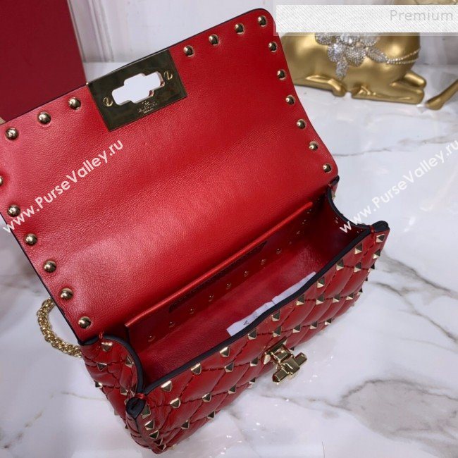 Valentino Rockstud Spike Soft Crinkle Lambskin Small Bag 0124 Red 2019 (XYD-9110547)