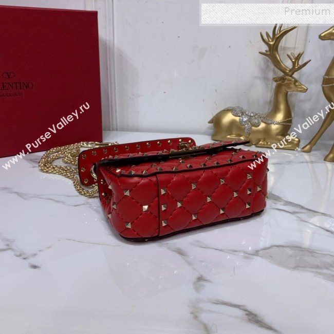 Valentino Rockstud Spike Soft Crinkle Lambskin Small Bag 0124 Red 2019 (XYD-9110547)