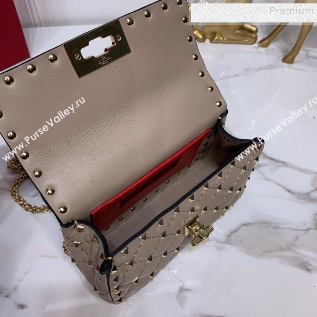 Valentino Rockstud Spike Soft Crinkle Lambskin Small Bag 0124 Grey 2019 (XYD-9110548)